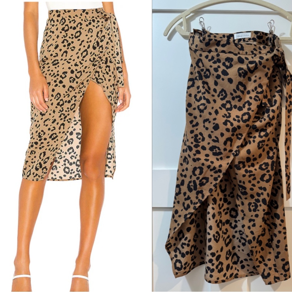 Lovers + Friends Tan Cream Wrap Midi Skirt
